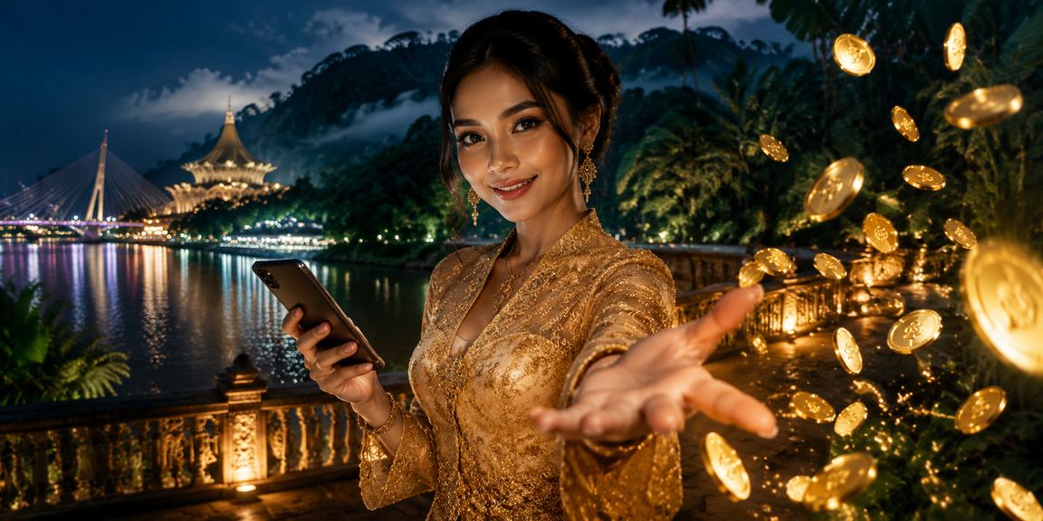 Pengguna loteri Kuching bergaya kebaya membuat deposit di platform 1500